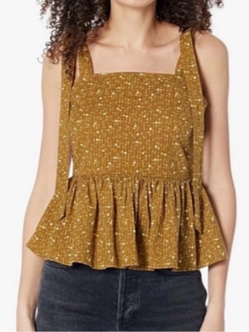 Madewell Smocked Square-Neck Peplum Tank Top - Mustard